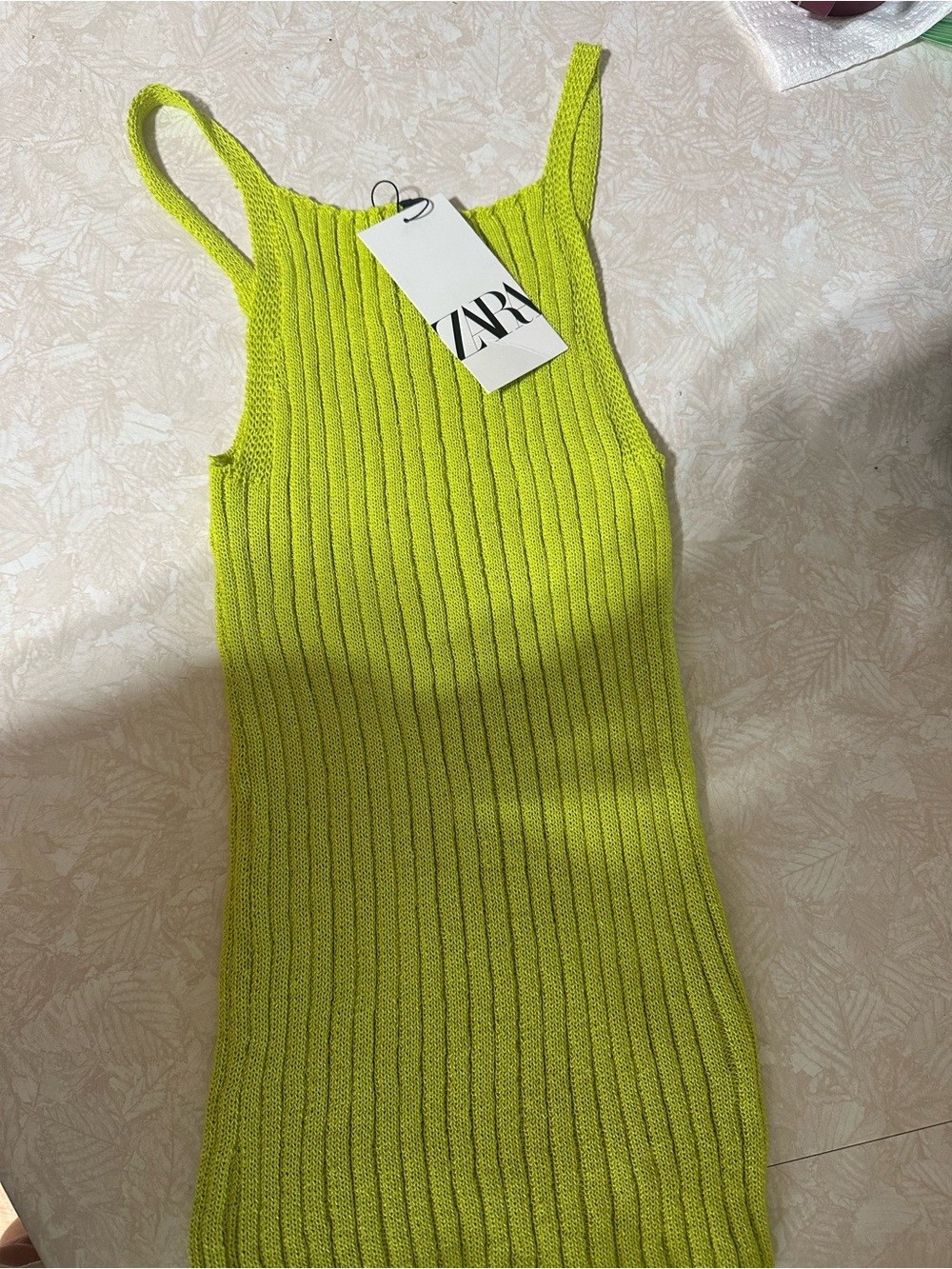 Zara Neon Lime Ribbed Knit Tank